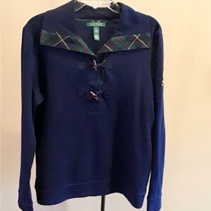 Ralph Lauren Blue Top with Green Plaid Trim